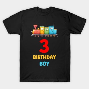 Kids 3rd Bday Train Birthday Boy 3 Three Year Old Party Boys Kids T-Shirt